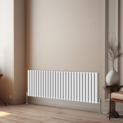 Rinse Bathrooms Horizontal Radiators Oval Double Panel White Column Designer Radiator 600x1593mm