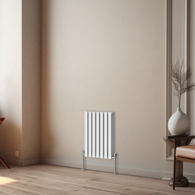 Rinse Bathrooms Horizontal Radiators Oval Double Panel White Column Designer Radiator 600x413mm