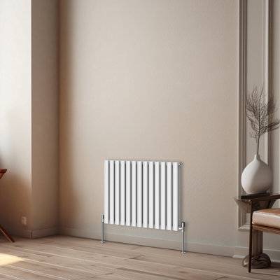 Rinse Bathrooms Horizontal Radiators Oval Double Panel White Column Designer Radiator 600x767mm