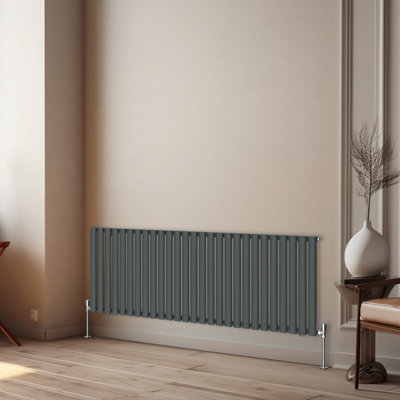 Rinse Bathrooms Horizontal Radiators Oval Single Panel Anthracite Column Designer Radiator 600x1593mm