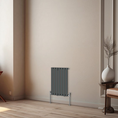 Rinse Bathrooms Horizontal Radiators Oval Single Panel Anthracite Column Designer Radiator 600x413mm