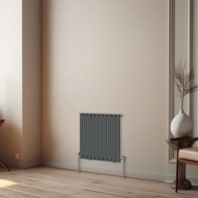 Rinse Bathrooms Horizontal Radiators Oval Single Panel Anthracite Column Designer Radiator 600x590mm