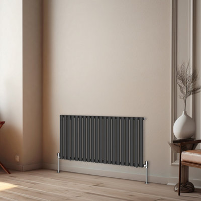 Rinse Bathrooms Horizontal Radiators Oval Single Panel Black Column Designer Radiator 600x1180mm