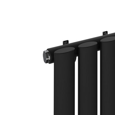 Rinse Bathrooms Horizontal Radiators Oval Single Panel Black Column Designer Radiator 600x1593mm