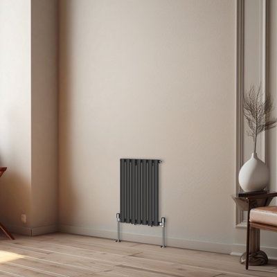 Rinse Bathrooms Horizontal Radiators Oval Single Panel Black Column Designer Radiator 600x413mm