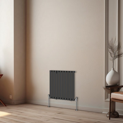 Rinse Bathrooms Horizontal Radiators Oval Single Panel Black Column Designer Radiator 600x590mm