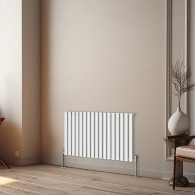 Rinse Bathrooms Horizontal Radiators Oval Single Panel White Column Designer Radiator 600x1003mm