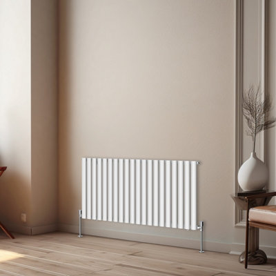 Rinse Bathrooms Horizontal Radiators Oval Single Panel White Column Designer Radiator 600x1180mm