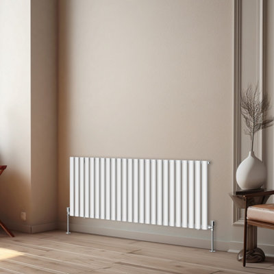 Rinse Bathrooms Horizontal Radiators Oval Single Panel White Column Designer Radiator 600x1416mm