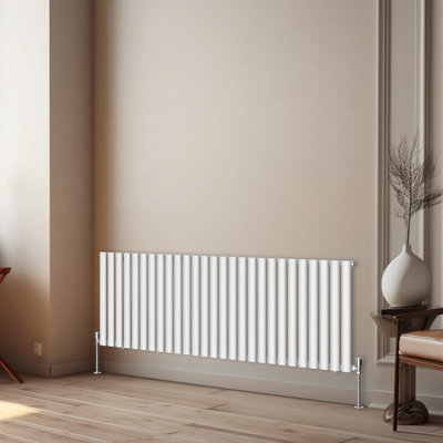 Rinse Bathrooms Horizontal Radiators Oval Single Panel White Column Designer Radiator 600x1593mm