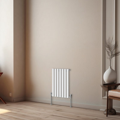 Rinse Bathrooms Horizontal Radiators Oval Single Panel White Column Designer Radiator 600x413mm