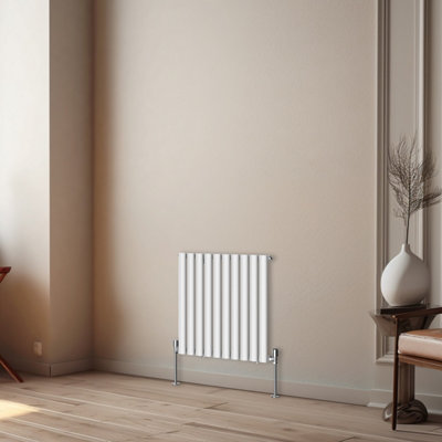 Rinse Bathrooms Horizontal Radiators Oval Single Panel White Column Designer Radiator 600x590mm