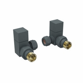 Rinse Bathrooms Modern Angled Towel Radiator Valves Square Twin Pack 1/2" x 15mm Anthracite