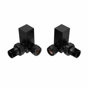 Rinse Bathrooms Modern Angled Towel Radiator Valves Square Twin Pack 1/2" x 15mm Black