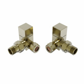 Rinse Bathrooms Modern Angled Towel Radiator Valves Square Twin Pack 1/2" x 15mm Brushed Brass