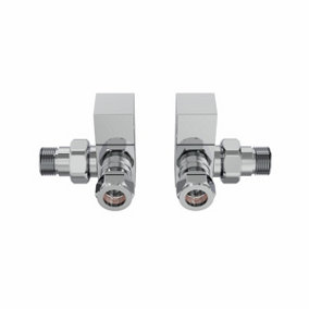 Rinse Bathrooms Modern Angled Towel Radiator Valves Square Twin Pack 1/2" x 15mm Chrome