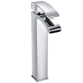 Rinse Bathrooms Modern Bathroom Waterfall High Rise Tall Basin Mixer Tap Mono Square Single Lever Chrome