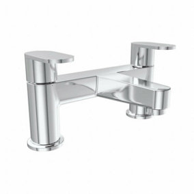 Rinse Bathrooms Modern Solid Brass Bathroom Monobloc Round Bath Filler Mixer Tap Chrome Double Lever Tub Tap