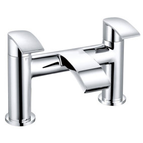 Rinse Bathrooms Modern Solid Brass Bathroom Monobloc Waterfall Bath Filler Mixer Tap Chrome Double Lever Tub Tap