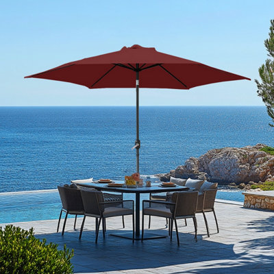 Rinse Bathrooms Outdoor Patio Garden Parasol 2.5m Sun Shade Umbrella Canopy w/Crank Tilt UV Protection Wine