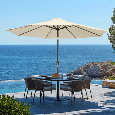 Rinse Bathrooms Outdoor Patio Garden Parasol 2.7m Sun Shade Umbrella Canopy w/Crank Tilt UV Protection Cream