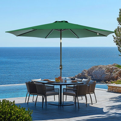 Rinse Bathrooms Outdoor Patio Garden Parasol 3m Sun Shade Umbrella Canopy w/Crank Tilt UV Protection Green