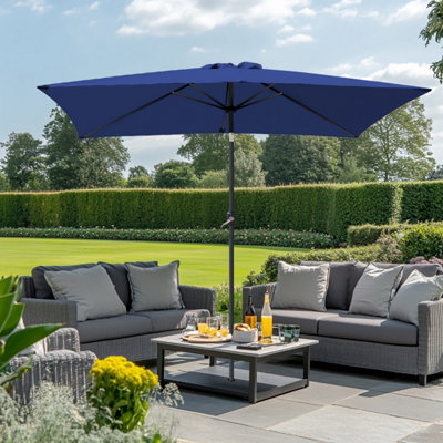 Rinse Bathrooms Outdoor Patio Garden Parasol 3x2m Sun Shade Umbrella Canopy w/Crank Tilt UV Protection Blue