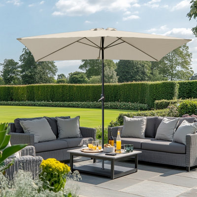 Rinse Bathrooms Outdoor Patio Garden Parasol 3x2m Sun Shade Umbrella Canopy w/Crank Tilt UV Protection Cream