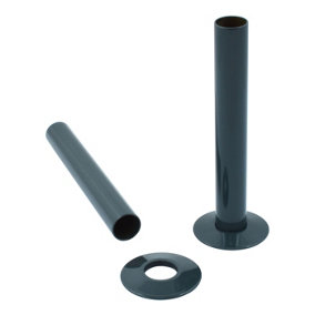 Rinse Bathrooms Pair of 180mm Anthracite Radiator Pipes and Pipe Collars