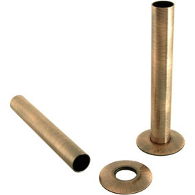 Rinse Bathrooms Pair of 180mm Antique Copper Radiator Pipes and Pipe Collars Sleeves