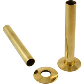 Rinse Bathrooms Pair of 180mm Polished Brass Radiator Pipes and Pipe Collars Sleeves