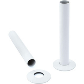 Rinse Bathrooms Pair of 180mm White Radiator Pipes and Pipe Collars Sleeves