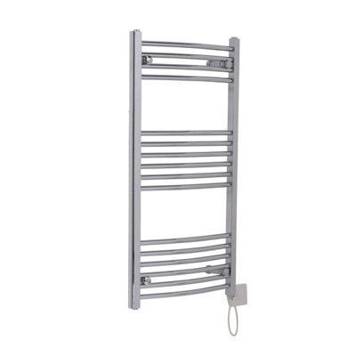 Rinse Bathrooms Prefilled Electric Curved Heated Towel Rail Radiator for Bathroom Kitchen Chrome 1000x500mm - 200W