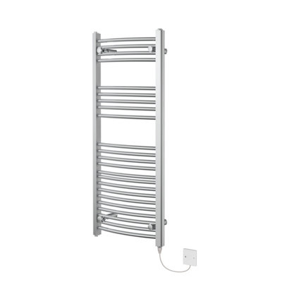 Rinse Bathrooms Prefilled Electric Curved Heated Towel Rail Radiator for Bathroom Kitchen Chrome 1100x500mm - 250W