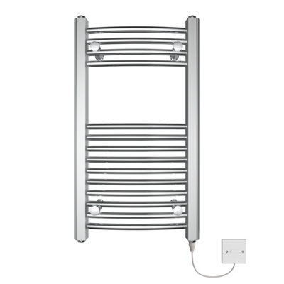 Rinse Bathrooms Prefilled Electric Curved Heated Towel Rail Radiator for Bathroom Kitchen Chrome 700x400mm - 150W