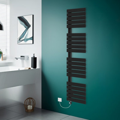 Rinse Bathrooms Prefilled Electric Heated Rail with Timer Designer Flat Panel Thermostatic Bathroom Radiator Black 1800x500mm Price Comparisons | Compare The Build