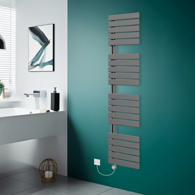 Rinse Bathrooms Prefilled Electric Heated Rail with Timer Designer Flat Panel Thermostatic Bathroom Radiator Gunmetal 1800x500mm