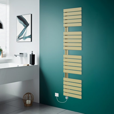 Rinse Bathrooms Prefilled Electric Heated Rail with Timer Designer Flat Panel Thermostatic Brushed Brass 1800x500mm