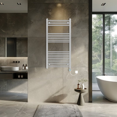 Rinse Bathrooms Prefilled Electric Thermostatic Heated Towel Rail Bathroom Radiator Straight with 600W Timer Chrome 1200x600mm Price Comparisons | Compare The Build