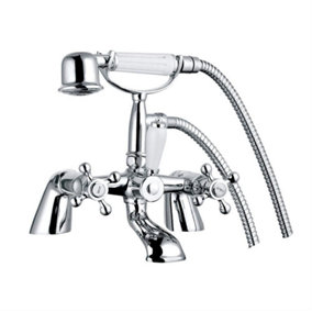 Rinse Bathrooms Shower Mixer Taps Traditional Victorian Chrome Finish Crosshead knobs with Handheld Shower Head for Bathtub