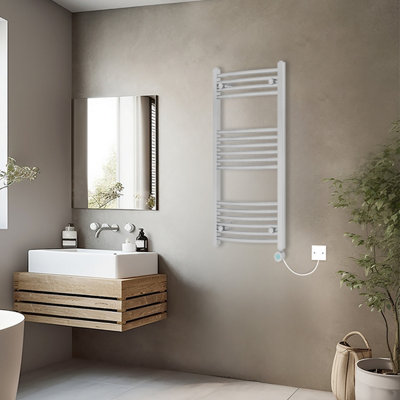 Rinse Bathrooms Smart WiFi Thermostatic Electric Bathroom Curved Heated Towel Rail Radiator with Timer 1000x500mm - Chrome