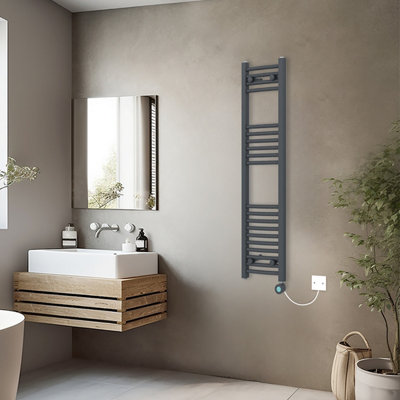 Rinse Bathrooms Smart WiFi Thermostatic Electric Bathroom Curved Heated Towel Rail Radiator with Timer 1200x300mm - Anthracite