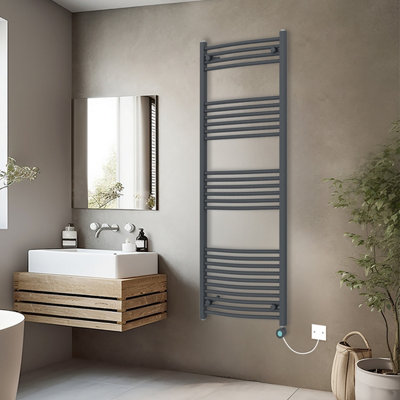 Rinse Bathrooms Smart WiFi Thermostatic Electric Bathroom Curved Heated Towel Rail Radiator with Timer 1600x600mm - Anthracite