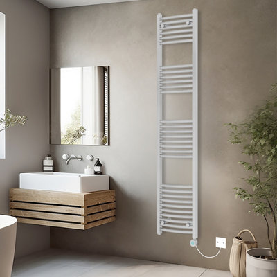 Rinse Bathrooms Smart WiFi Thermostatic Electric Bathroom Curved Heated Towel Rail Radiator with Timer 1800x400mm - Chrome