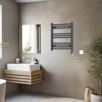 Rinse Bathrooms Smart WiFi Thermostatic Electric Bathroom Curved Heated Towel Rail Radiator with Timer 600x600mm - Anthracite