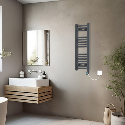 Rinse Bathrooms Smart WiFi Thermostatic Electric Bathroom Curved Heated Towel Rail Radiator with Timer 800x300mm - Anthracite