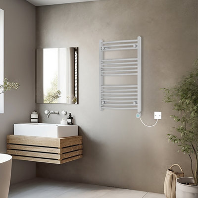 Rinse Bathrooms Smart WiFi Thermostatic Electric Bathroom Curved Heated Towel Rail Warmer Radiator with Timer 800x600mm - Chrome