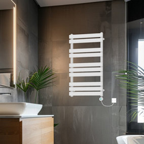 Rinse Bathrooms Smart WiFi Thermostatic Electric Bathroom Flat Panel Heated Towel Rail Radiator with Timer 1000x600mm - White