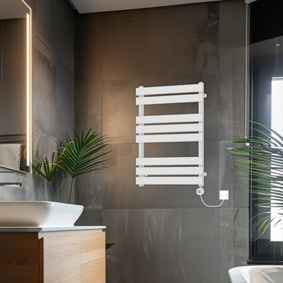 Rinse Bathrooms Smart WiFi Thermostatic Electric Bathroom Flat Panel Heated Towel Rail Radiator with Timer 800x600mm - White
