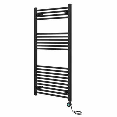 Rinse Bathrooms Smart WiFi Thermostatic Electric Bathroom Straight Heated Towel Rail Radiator with Timer 1200x600mm - Black